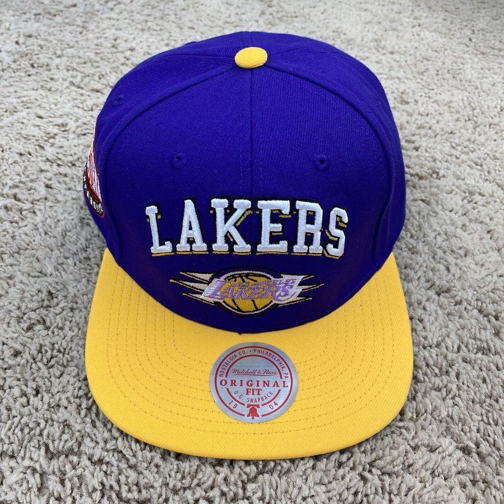 LA Lakers Hat Mitchell & Ness Snapback Purple Gold Arch Block Diamond Patch Cap - Picture 7 of 7